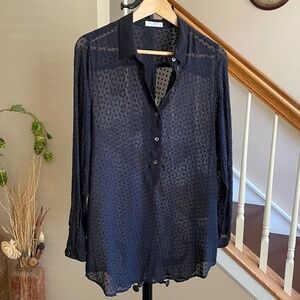 Equipment Femme Black Silk Swiss Dot Sheer Tunic Blouse Size Small